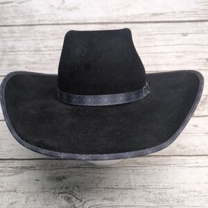 Wrangler Made In Texas 7X Quality Black Wool Felt Cowboy Hat Size 7